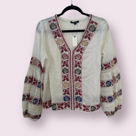 ⭐️ Love Sam Embroidered Hipster Hippie Peasant Chic Cottage Coquette Blouse Top - Picture 1 of 4